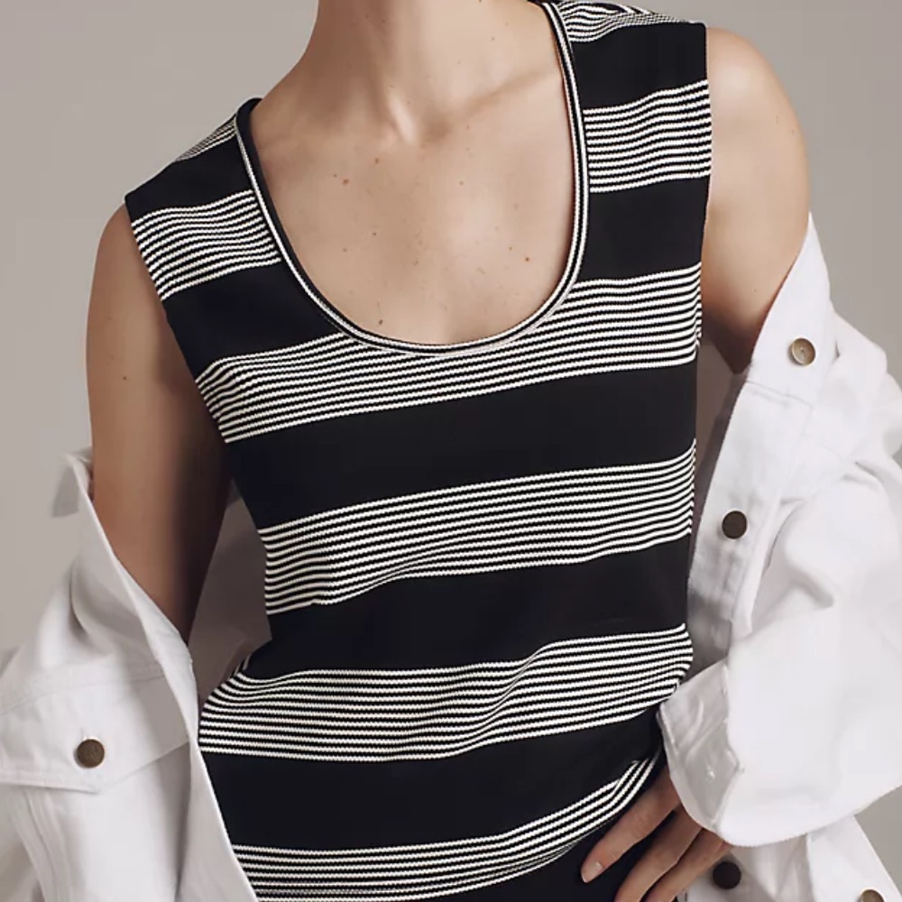 Anthropologie Pique Striped Crew-Neck Tank - Black